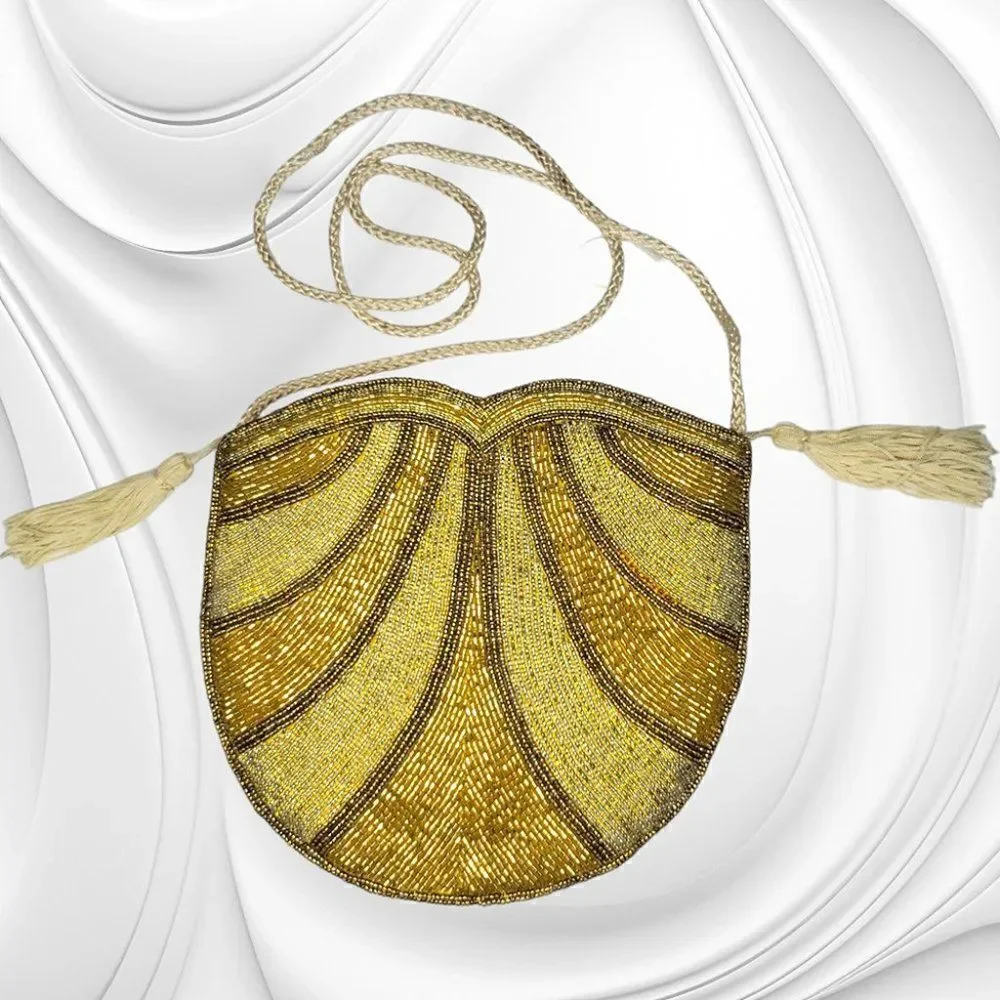 Vintage beaded scallop yellow/gold evening purse